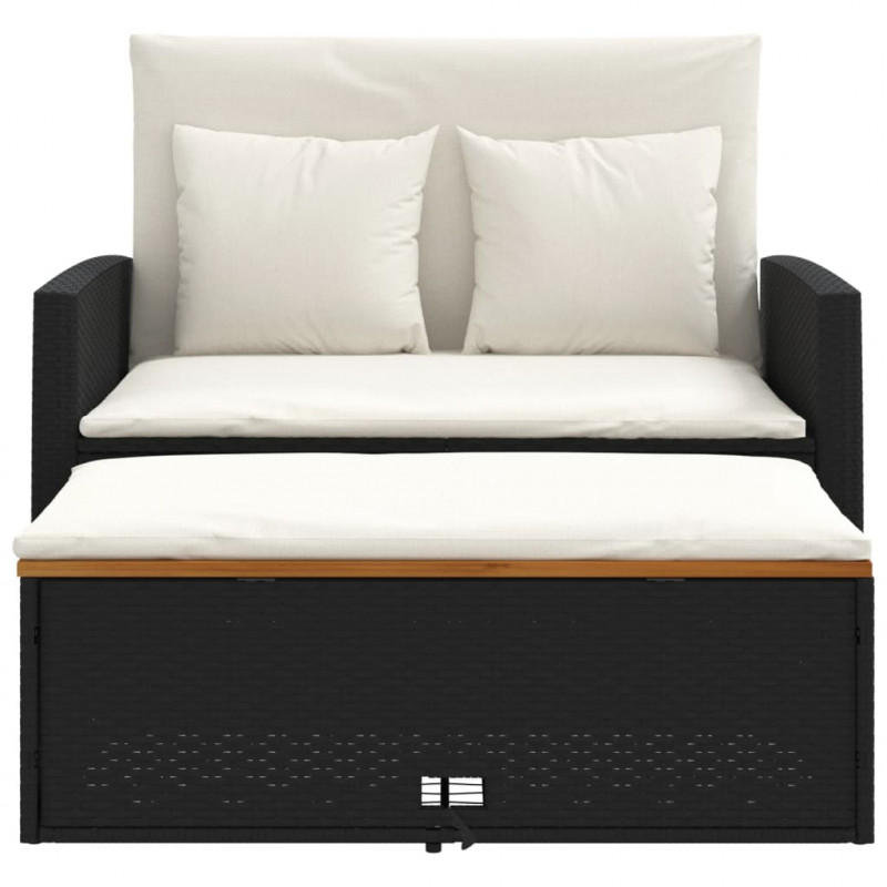 Sofa ogrodowa z poduszkami, 2-os., czarna, rattan PE i akacja