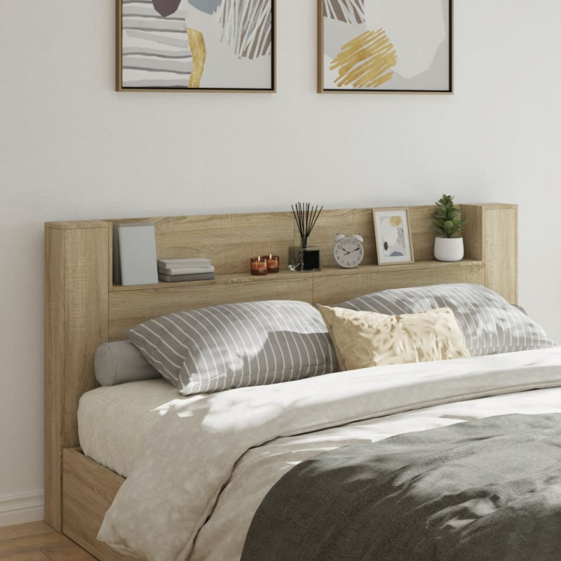 Zagłówek z półką i LED, dąb sonoma, 200x16,5x103,5 cm