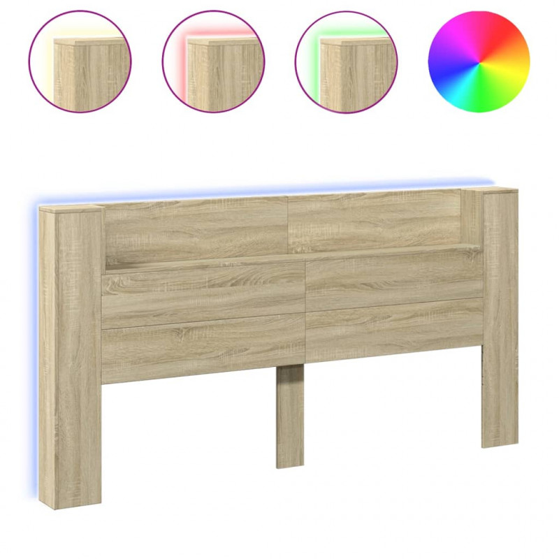 Zagłówek z półką i LED, dąb sonoma, 200x16,5x103,5 cm