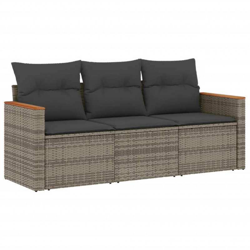 3-częściowa sofa do ogrodu, z poduszkami, szara, polirattanowa