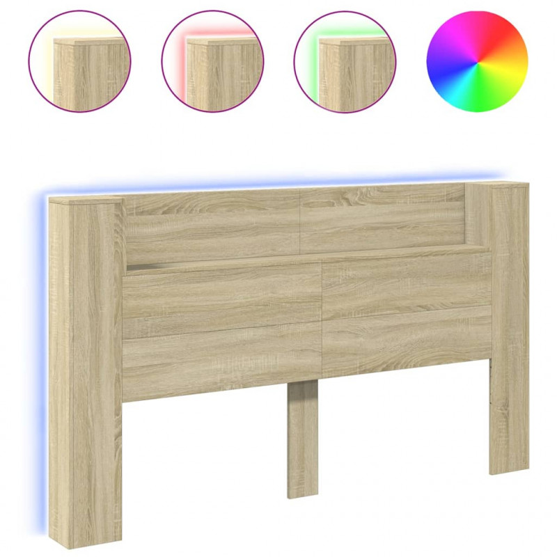Zagłówek z półką i LED, dąb sonoma, 180x16,5x103,5 cm