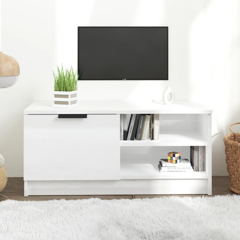 Szafka pod TV, wysoki połysk, biała, 80x35x36,5 cm