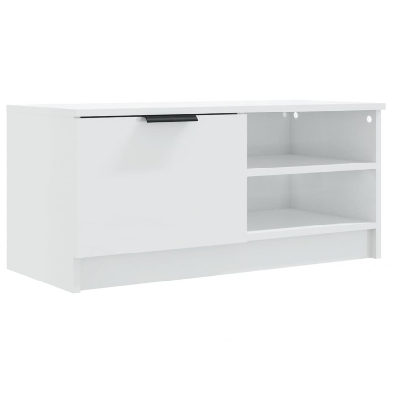 Szafka pod TV, wysoki połysk, biała, 80x35x36,5 cm