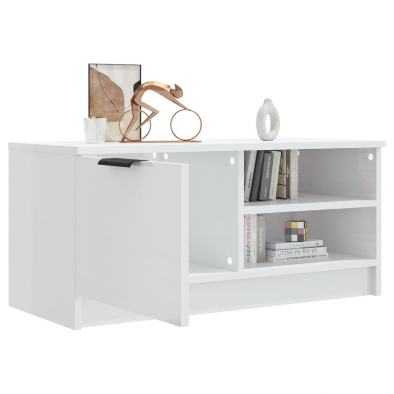Szafka pod TV, wysoki połysk, biała, 80x35x36,5 cm