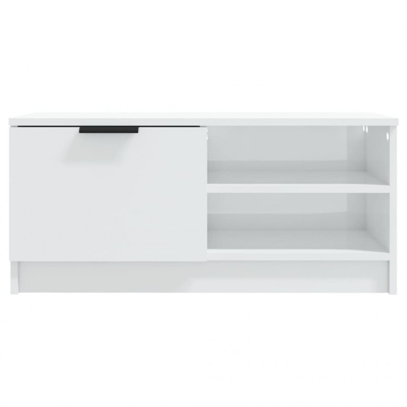 Szafka pod TV, wysoki połysk, biała, 80x35x36,5 cm
