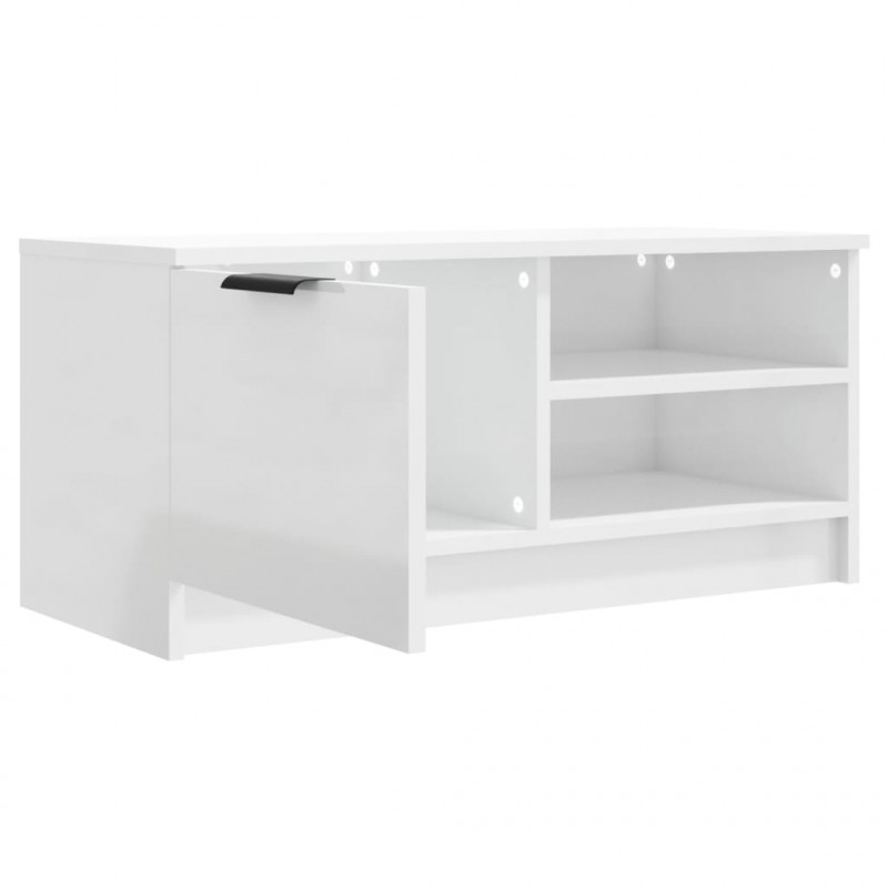Szafka pod TV, wysoki połysk, biała, 80x35x36,5 cm