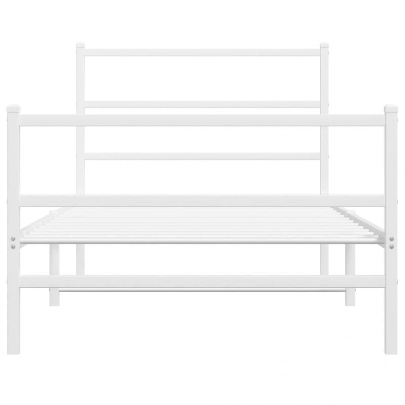 Metalowa rama łóżka z wezgłowiem i zanóżkiem, biała, 100x200 cm