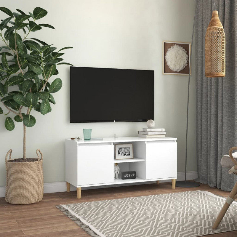 Szafka TV z drewnianymi nóżkami, biała, 103,5x35x50 cm
