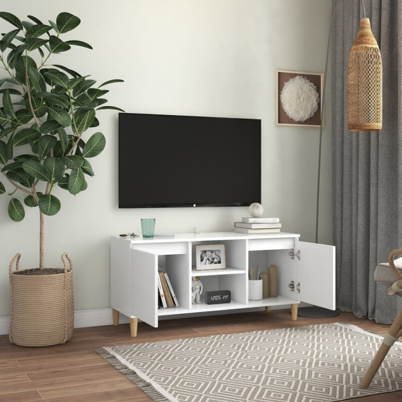 Szafka TV z drewnianymi nóżkami, biała, 103,5x35x50 cm