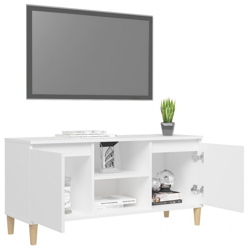 Szafka TV z drewnianymi nóżkami, biała, 103,5x35x50 cm