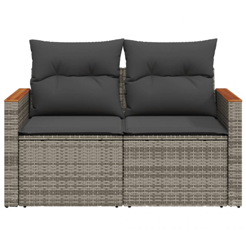 Sofa ogrodowa z poduszkami, 2-osobowa, szara, polirattan