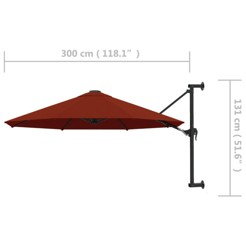 Parasol ścienny na metalowym słupku, 300 cm, kolor terakota
