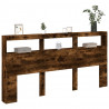 Zagłówek z półkami i LED, przydymiony dąb, 200x17x102 cm