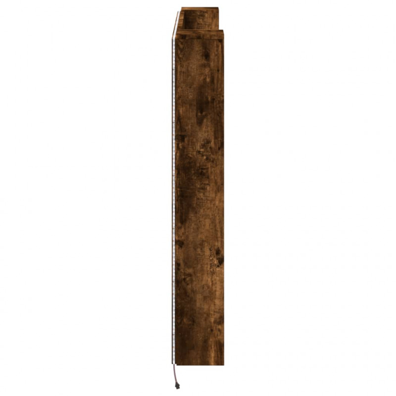 Zagłówek z półką i LED, przydymiony dąb, 140x16,5x103,5 cm