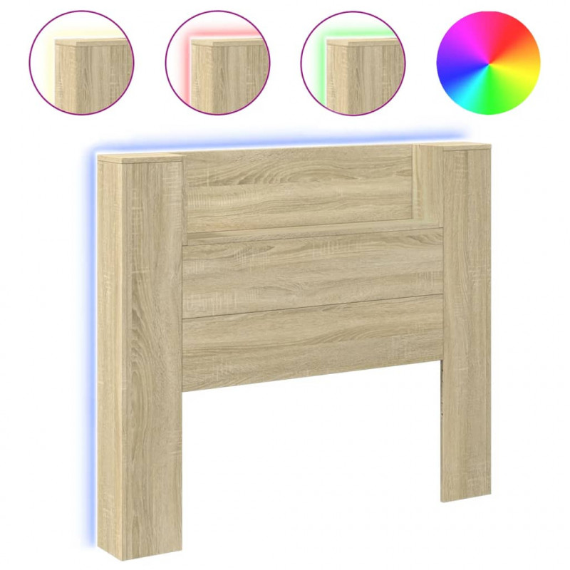 Zagłówek z półką i LED, dąb sonoma, 120x16,5x103,5 cm