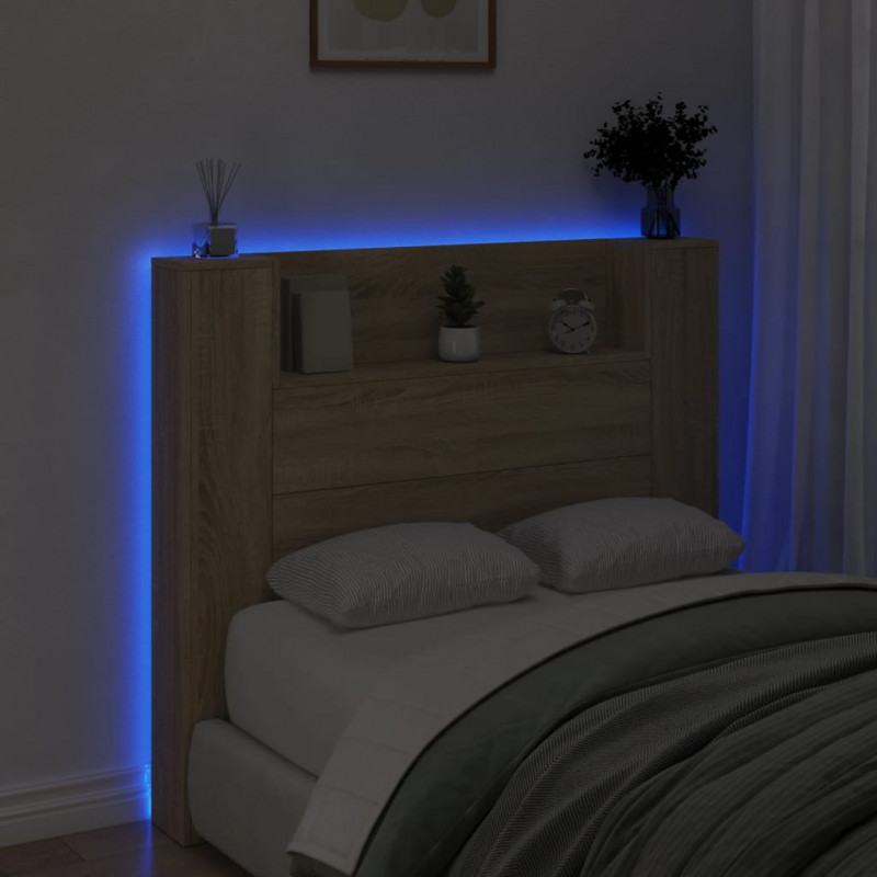 Zagłówek z półką i LED, dąb sonoma, 120x16,5x103,5 cm