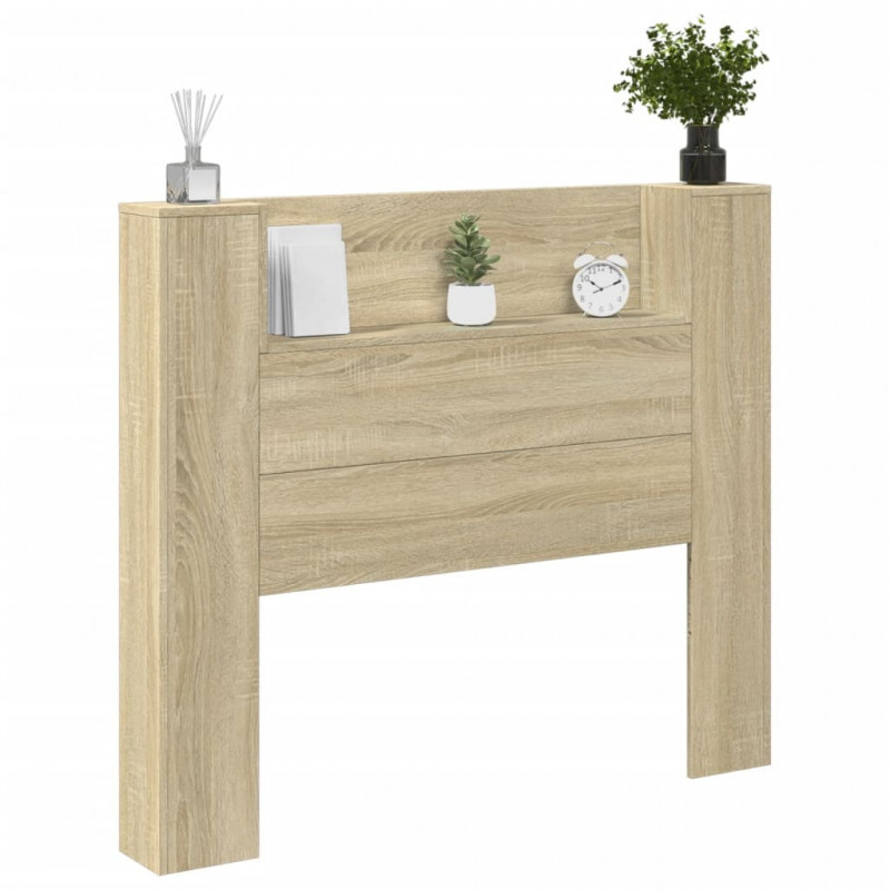 Zagłówek z półką i LED, dąb sonoma, 120x16,5x103,5 cm