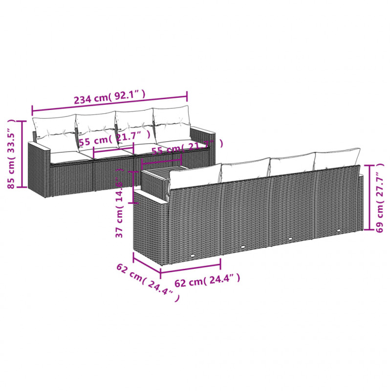 9-cz. zestaw wypoczynkowy do ogrodu, z poduszkami, czarny