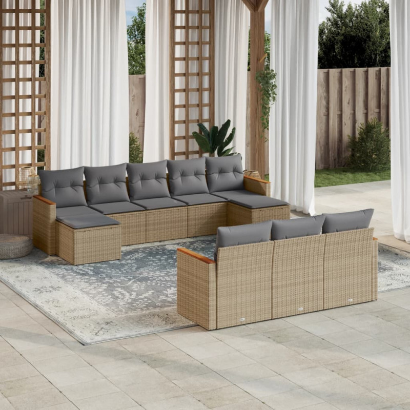 10-cz. zestaw mebli ogrodowych z poduszkami, mieszany beż