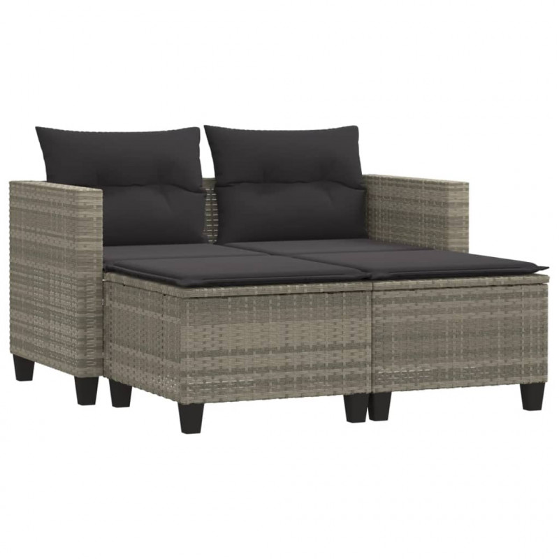 2-osobowa sofa ogrodowa z podnóżkami, jasnoszara, polirattan