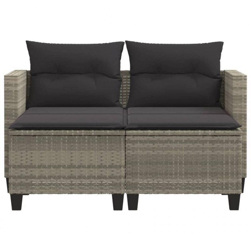 2-osobowa sofa ogrodowa z podnóżkami, jasnoszara, polirattan