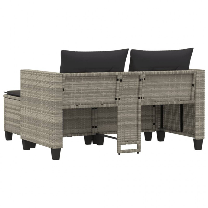 2-osobowa sofa ogrodowa z podnóżkami, jasnoszara, polirattan