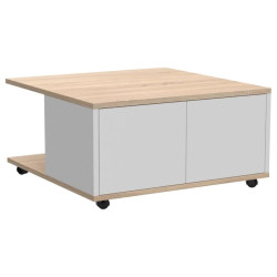 FMD Mobilny stolik kawowy, 70 x 70 x 36 cm, dębowy i błyszcząca biel