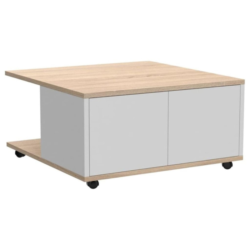 FMD Mobilny stolik kawowy, 70 x 70 x 36 cm, dębowy i błyszcząca biel