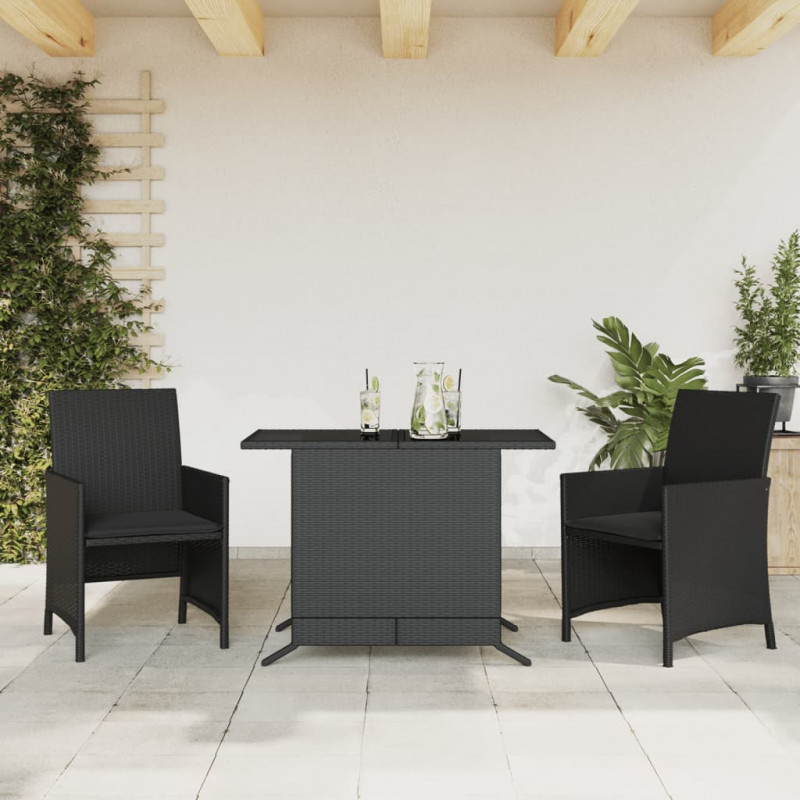 3-cz. zestaw mebli bistro z poduszkami, czarny, polirattan