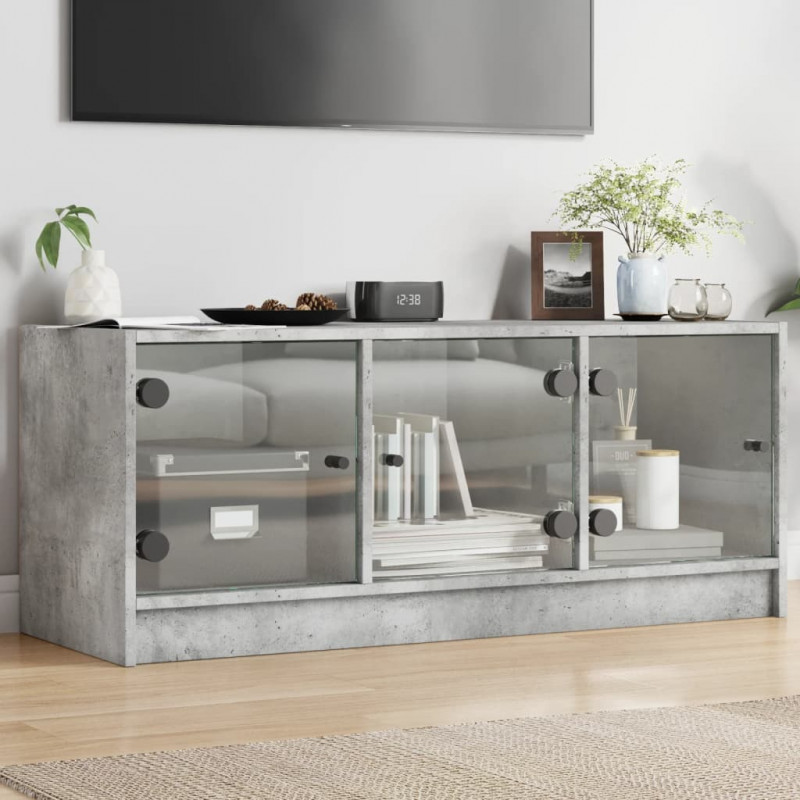 Szafka TV ze szklanymi drzwiami, szarość betonu, 102x37x42 cm