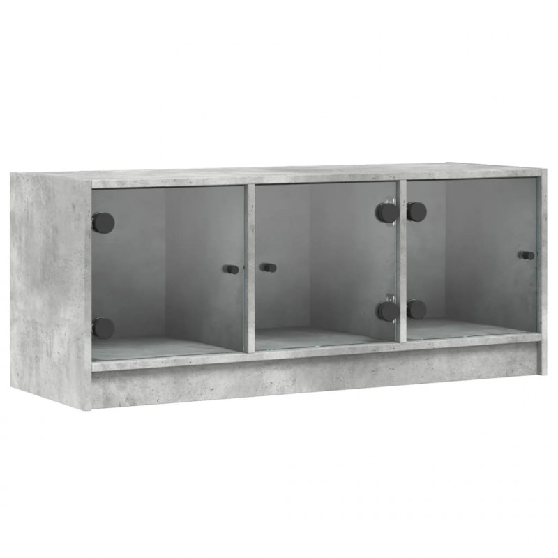 Szafka TV ze szklanymi drzwiami, szarość betonu, 102x37x42 cm