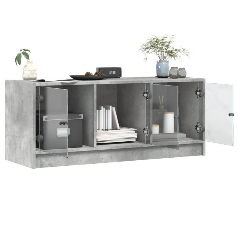Szafka TV ze szklanymi drzwiami, szarość betonu, 102x37x42 cm