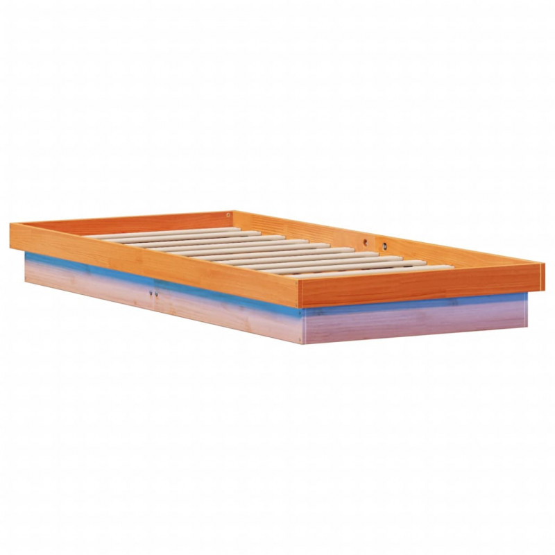 Rama łóżka z LED, woskowy brąz, 90x200 cm, lite drewno sosnowe