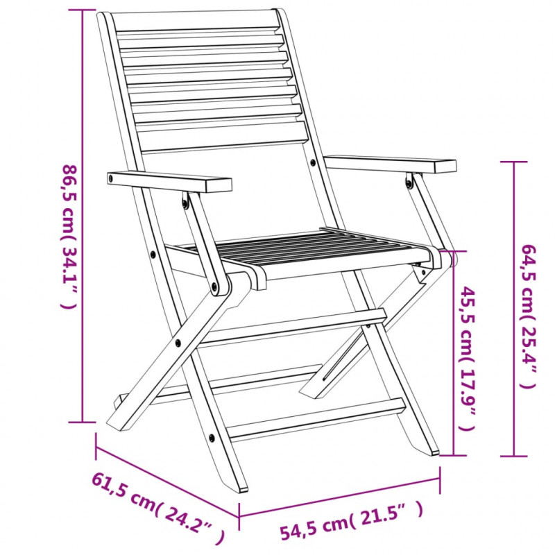 Składane krzesła ogrodowe, 2 szt., 54,5x61,5x86,5 cm, akacja