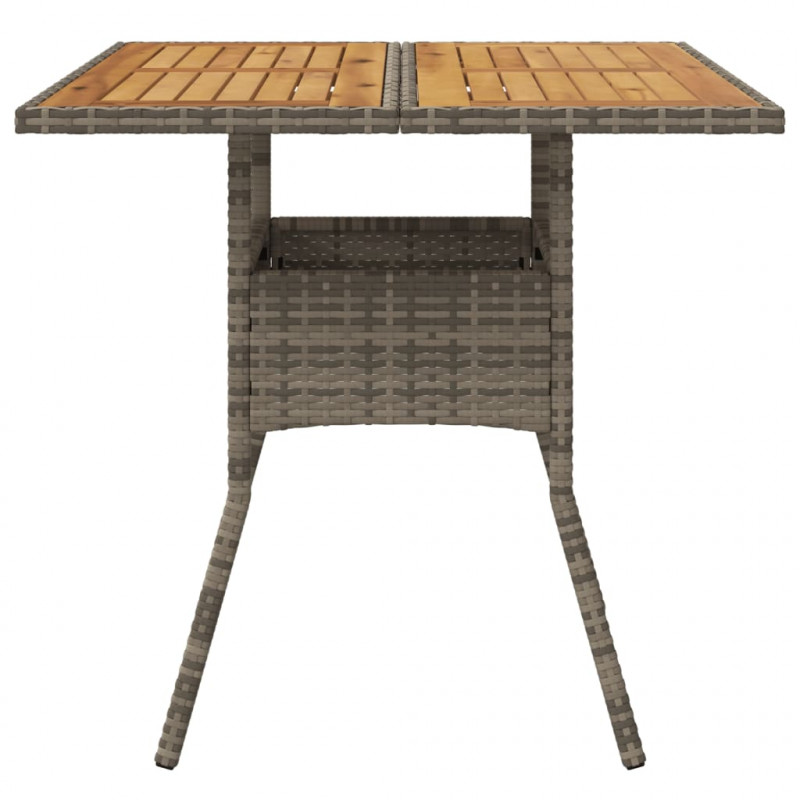 Stół ogrodowy z akacjowym blatem, szary, 80x80x75 cm, rattan PE