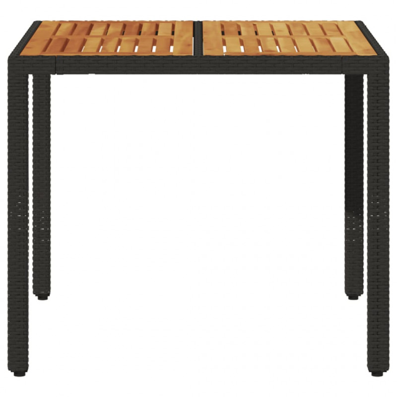 Stół ogrodowy z akacjowym blatem, czarny, 90x90x75cm, rattan PE