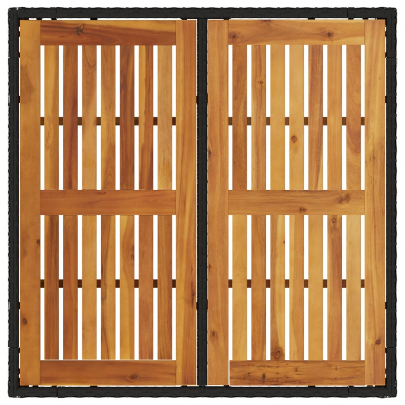 Stół ogrodowy z akacjowym blatem, czarny, 90x90x75cm, rattan PE