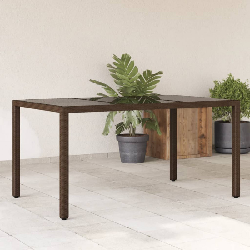 Stół ogrodowy ze szklanym blatem, brąz, 150x90x75cm, polirattan