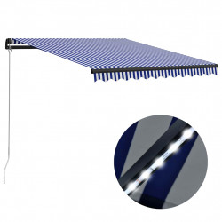 Ręcznie zwijana markiza z LED, 350 x 250 cm, niebiesko-biała
