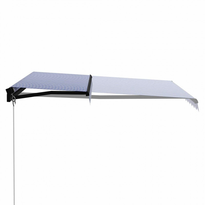 Ręcznie zwijana markiza z LED, 350 x 250 cm, niebiesko-biała