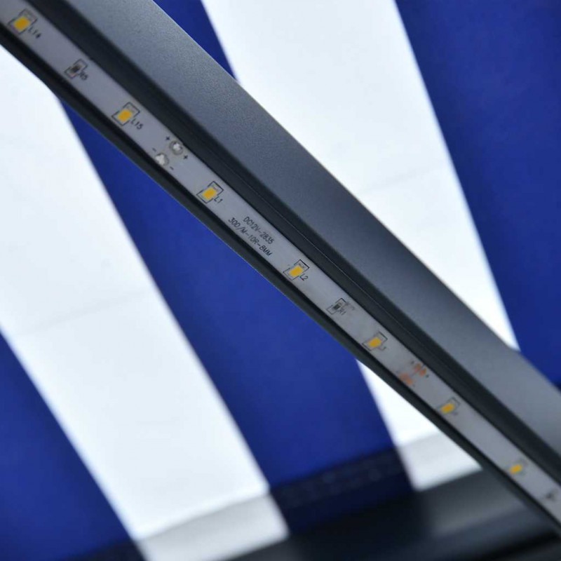 Ręcznie zwijana markiza z LED, 350 x 250 cm, niebiesko-biała