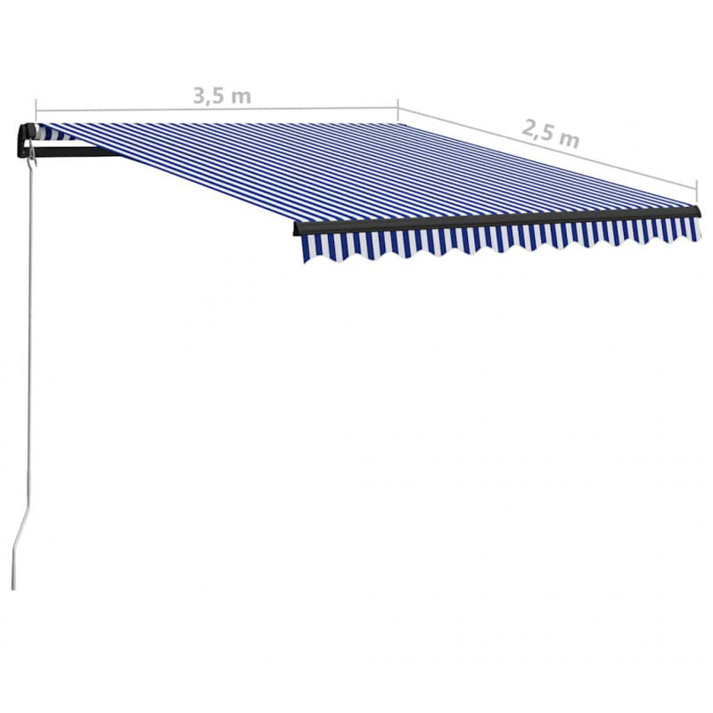 Ręcznie zwijana markiza z LED, 350 x 250 cm, niebiesko-biała