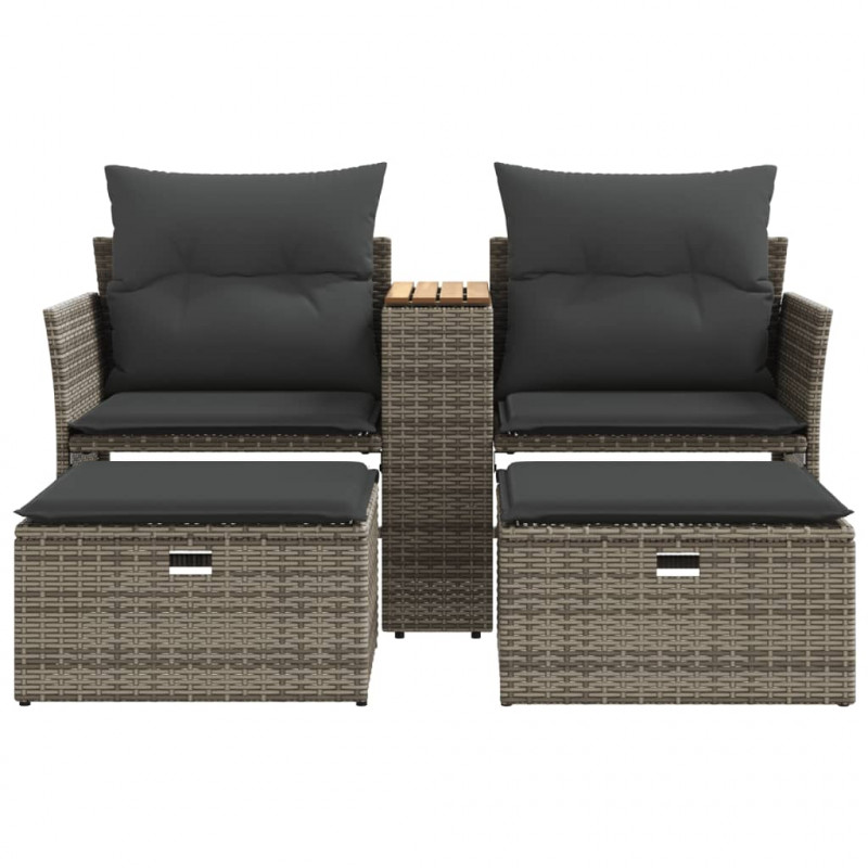 2-osobowa sofa ogrodowa z podnóżkami, szara, polirattan
