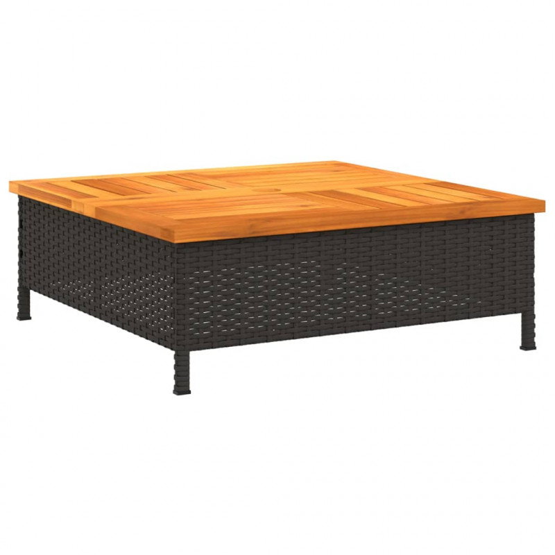Stolik ogrodowy, czarny, 70x70x25 cm, rattan i drewno akacjowe