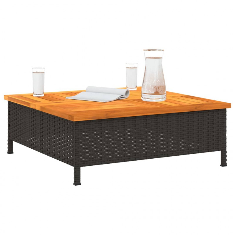 Stolik ogrodowy, czarny, 70x70x25 cm, rattan i drewno akacjowe
