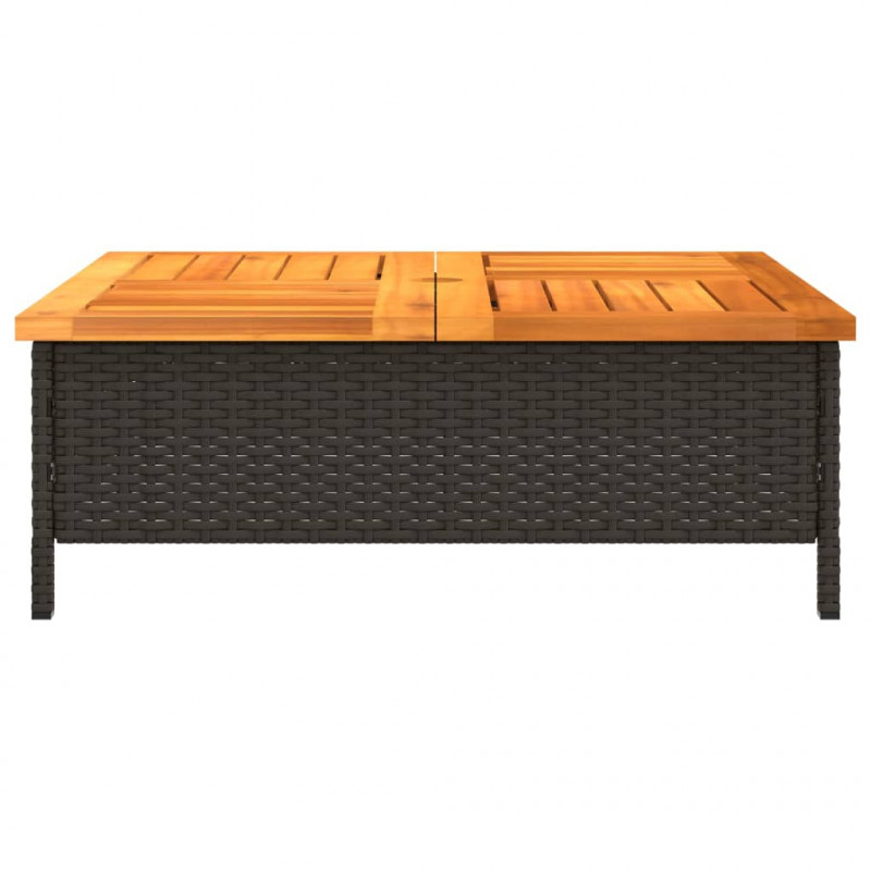 Stolik ogrodowy, czarny, 70x70x25 cm, rattan i drewno akacjowe