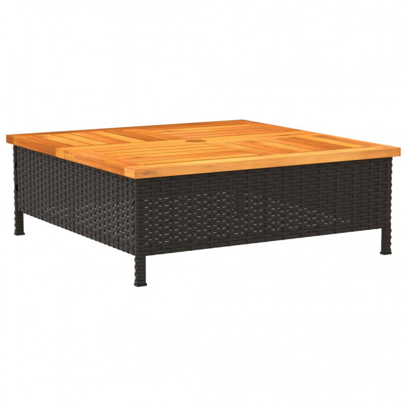 Stolik ogrodowy, czarny, 70x70x25 cm, rattan i drewno akacjowe