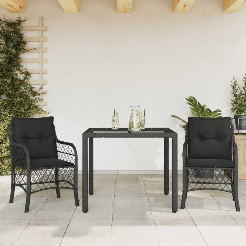 3-cz. zestaw mebli bistro z poduszkami, czarny, polirattan