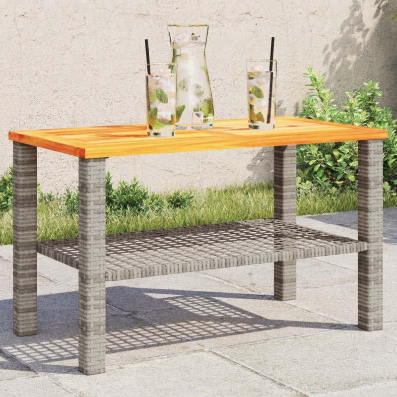 Stolik ogrodowy, szary, 70x38x42 cm, polirattan i akacja