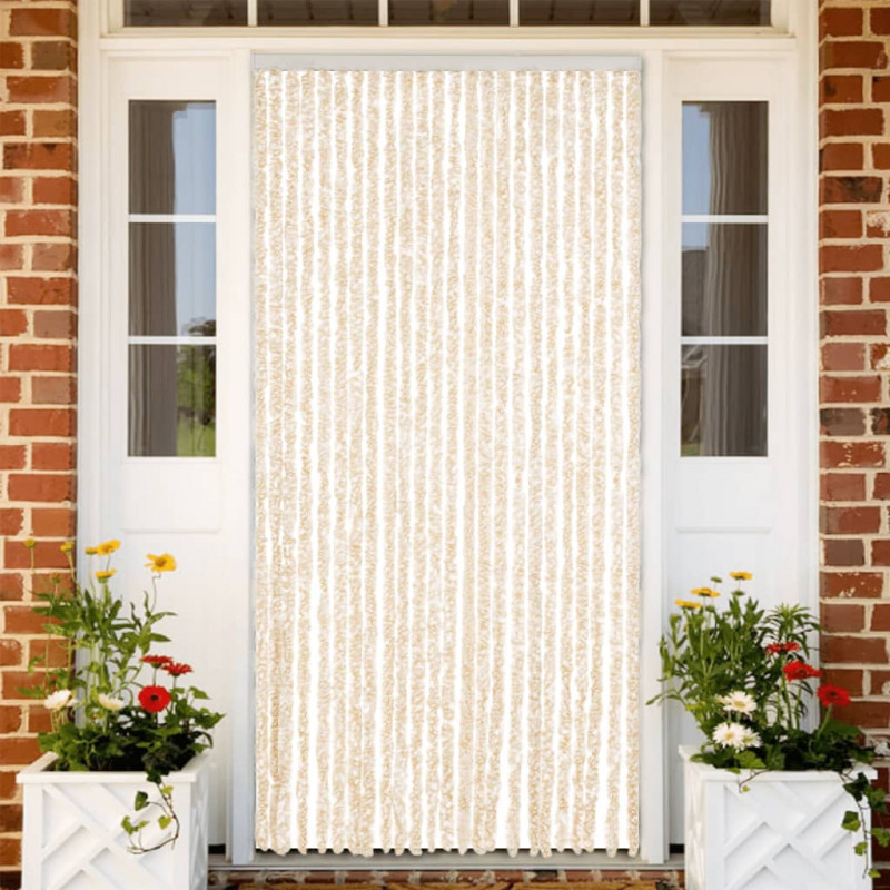 Zasłona przeciwko owadom, beżowo-biała, 100x230 cm, szenil